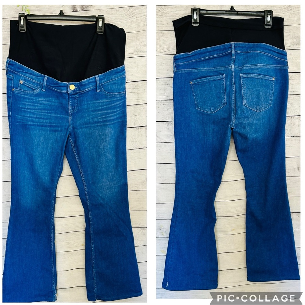 River Island Momma Maternity Medium Wash Elastic Waist Boot Cut Jeans Size 14